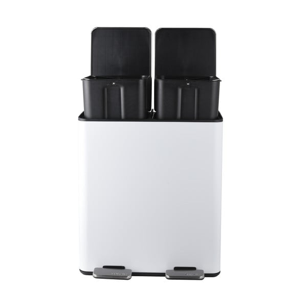 Coș de gunoi alb mat pentru reciclare/cu pedală 2x20 l din oțel   Aliya – Spirella-image-3