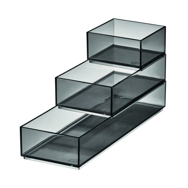 Organizatoare de baie negru-mat pentru cosmetice 3 buc. din plastic reciclat Stack & Slide – iDesign