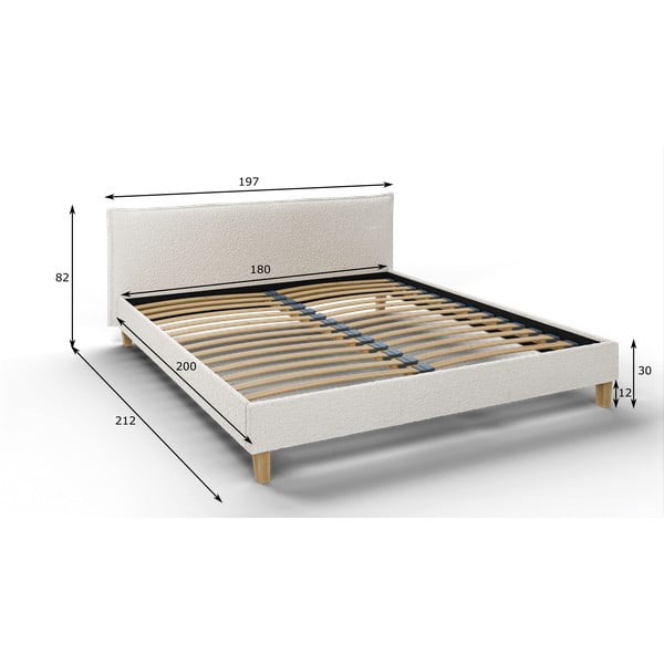 Pat matrimonial crem cu tăblie și  somieră 180x200 cm Tina – Ropez-image-4