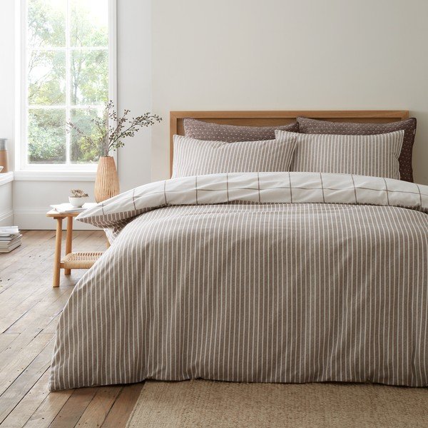 Lenjerie de pat crem/taupe din flanelă pentru pat de o persoană 135x200 cm Brushed Regal Check – Bianca-image-4