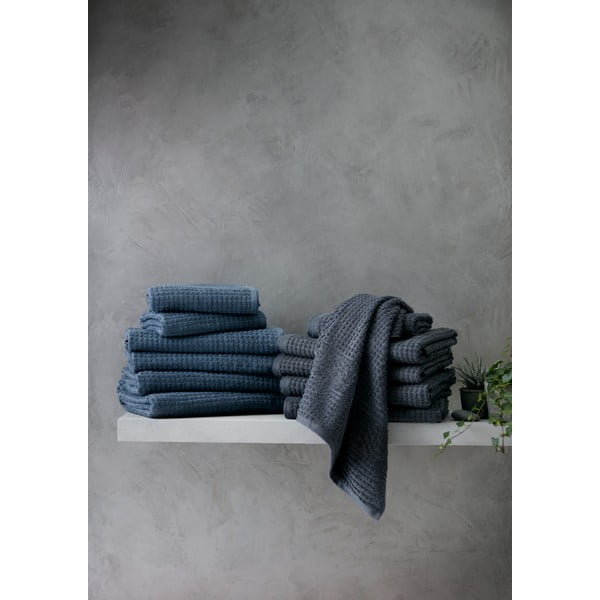 Prosop gri închis din bumbac organic din frotir 50x100 cm Check – JUNA-image-1