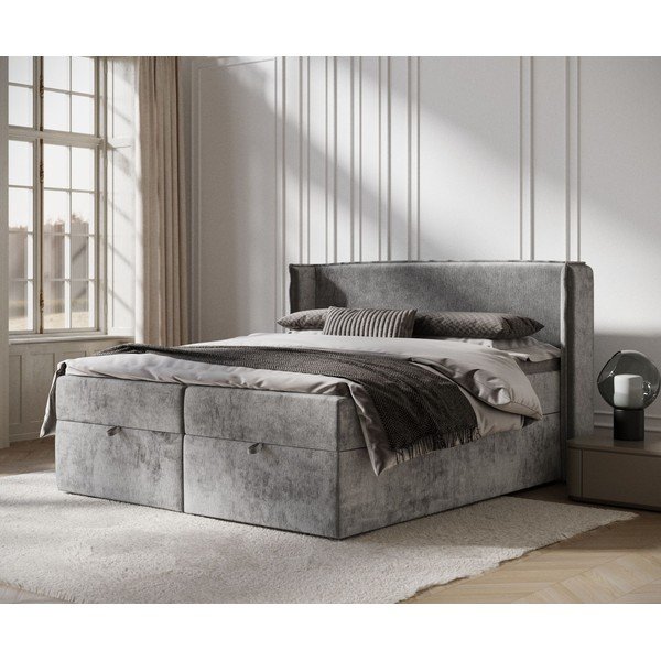 Pat boxspring gri cu spațiu de depozitare 160x200 cm Passion – Maison de Rêve-image-1