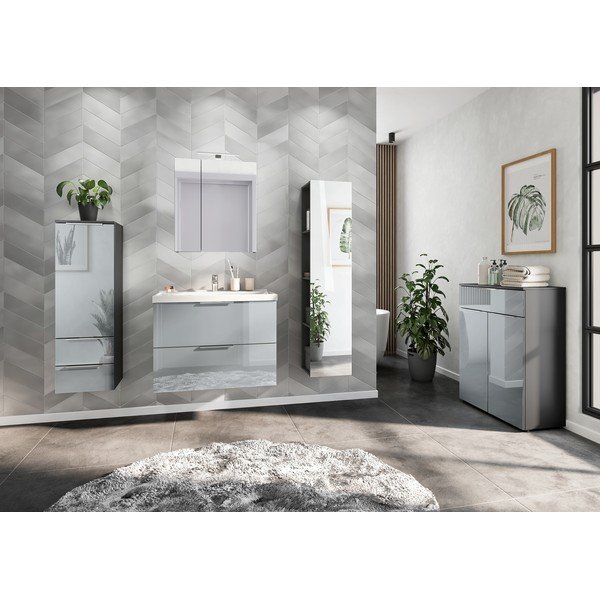 Dulap cu chiuvetă gri suspendat cu aspect lucios 81x65 cm Vasio – Germania-image-2
