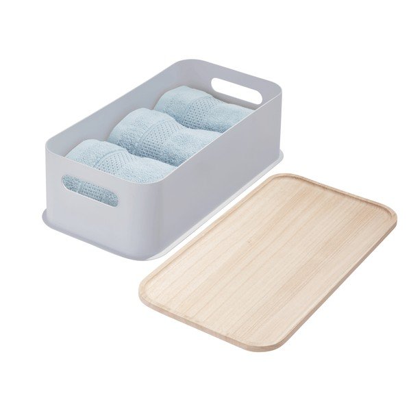 Cutie depozitare cu capac din lemn paulownia iDesign Eco Handled, 21,3 x 43 cm, gri-image-4