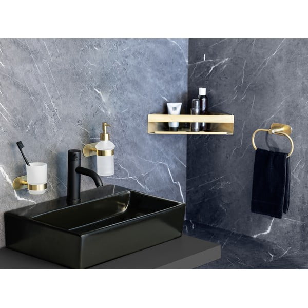 Raft pentru baie auriu de colț autoadeziv din oțel inoxidabil Genova – Wenko-image-1