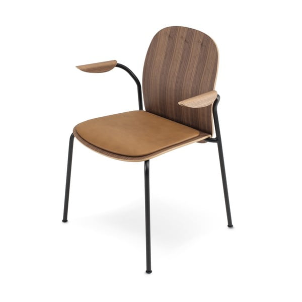 Scaune de dining maro/maro coniac cu cotiere/stivuibile 2 buc. cu aspect de lemn de nuc Book – Gazzda