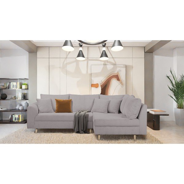 Colțar gri cu tapițerie din catifea reiată  (cu colț pe partea dreaptă) Ariella – Ropez-image-1