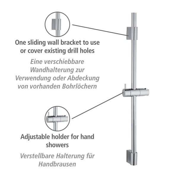 Tijă de duș argintiu-lucios de montat pe perete din oțel inoxidabil 70 cm Classic – Wenko-image-3
