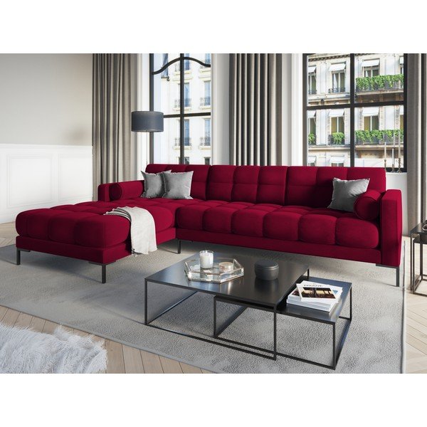 Colțar din catifea cu extensie pe partea stângă Cosmopolitan Design Bali, roșu-image-1