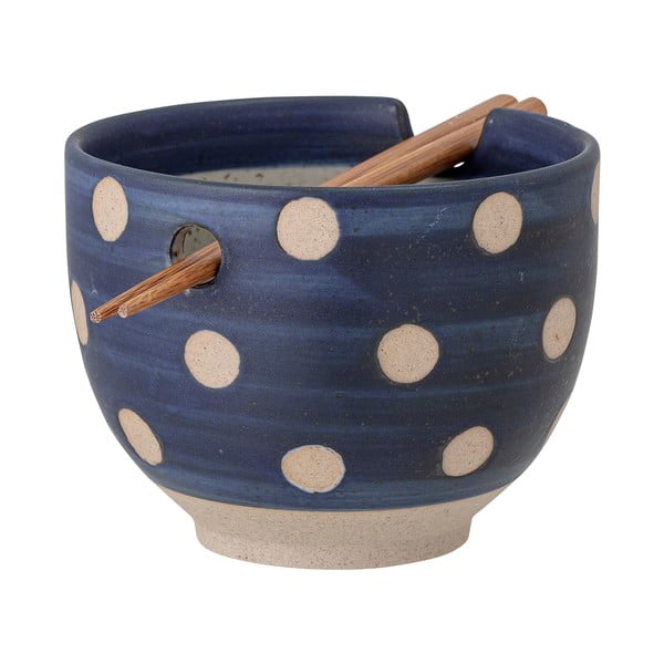 Bol din gresie ceramică și bețișoare Bloomingville Masami, ø 13 cm, albastru