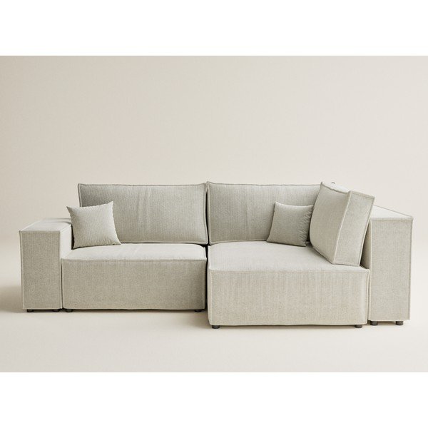 Colțar crem extensibil/cu spațiu de depozitare cu tapițerie din chenille (cu colț pe partea dreaptă/în formă de ”L”) Tonga – Maison de Rêve-image-2