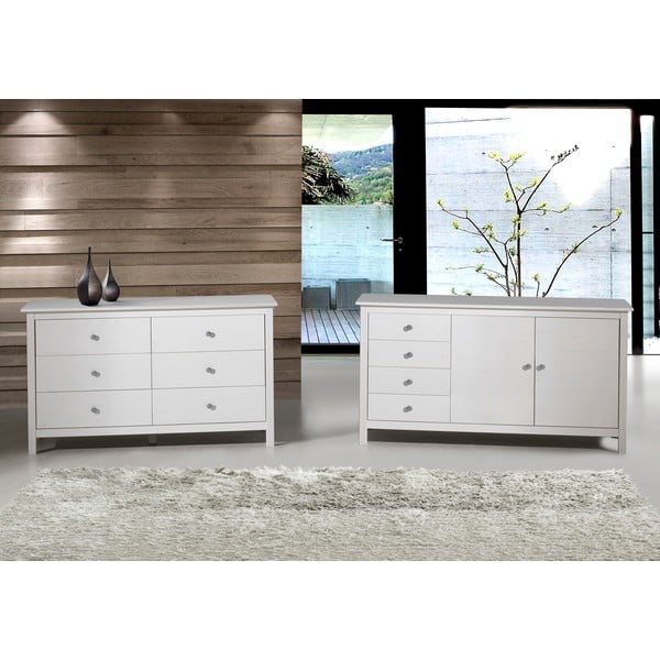 Comodă albă joasă din lemn de pin 130x80 cm Berna – Marckeric-image-3