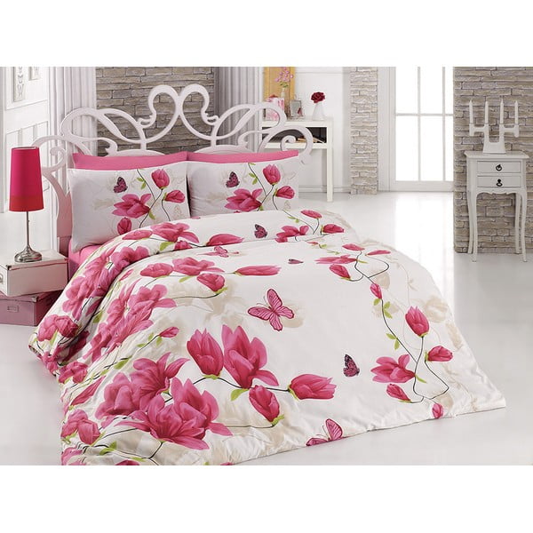 Lenjerie de pat cu cearșaf Alize Pink, 200 x 220 cm 