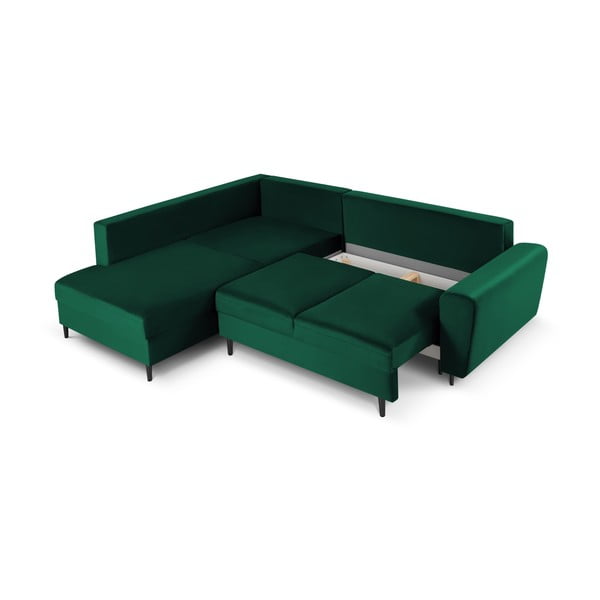 Colțar verde extensibil, cu spațiu de depozitare cu tapițerie din catifea (cu colț pe partea stângă, în formă de ”L”) Kyoto – Cosmopolitan Design-image-3