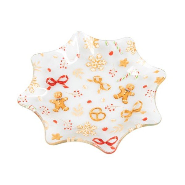 Farfurie albă pentru servire din sticlă ø 15 cm  cu model de Crăciun Gingerbread – Dakls