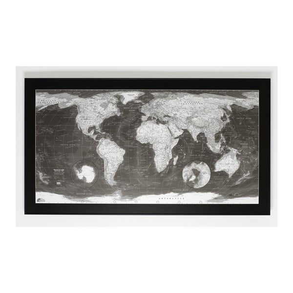 Hartă magnetică Future Maps Monochrome World Map, 130 x 72 cm