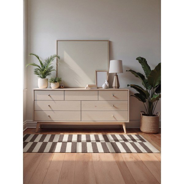 Covor alb/maro reversibil/țesut manual din lână 80x150 cm Vika – Hanse Home-image-1