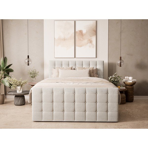 Pat boxspring crem cu spațiu de depozitare 200x200 cm Tasca – Maison de Rêve-image-4