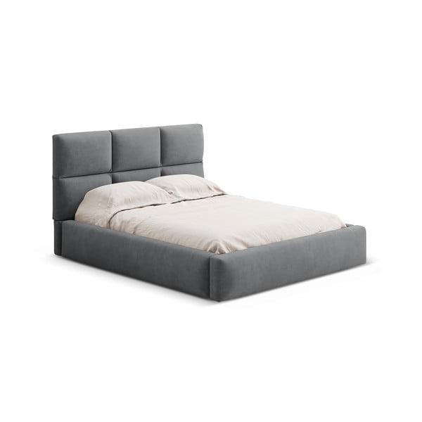 Pat matrimonial gri tapițat cu spațiu de depozitare cu somieră 140x200 cm Libera – Windsor & Co Sofas