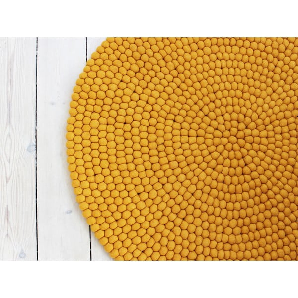 Covor cu bile din lână Wooldot Ball Rugs, ⌀ 120 cm, galben muștar