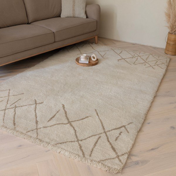 Covor crem lavabil, țesut manual din lână 160x230 cm Azera Crosshatch – Asiatic Carpets-image-1