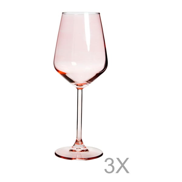 Set 3 pahare vin cu margine aurie Mezzo, 320 ml, roz