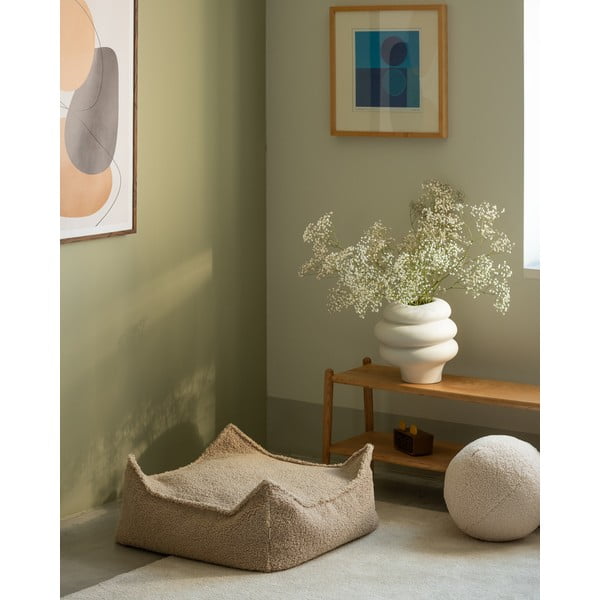 Fotoliu puf pentru copii maro deschis cu tapițerie din țesătură bouclé Square – Wigiwama-image-1