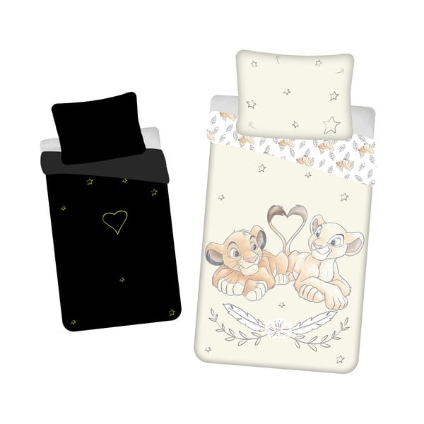 Lenjerie de pat fosforescentă pentru copii galben-deschis din bumbac pentru pat de o persoană 140x200 cm Lion King "Best friends" – Jerry Fabrics