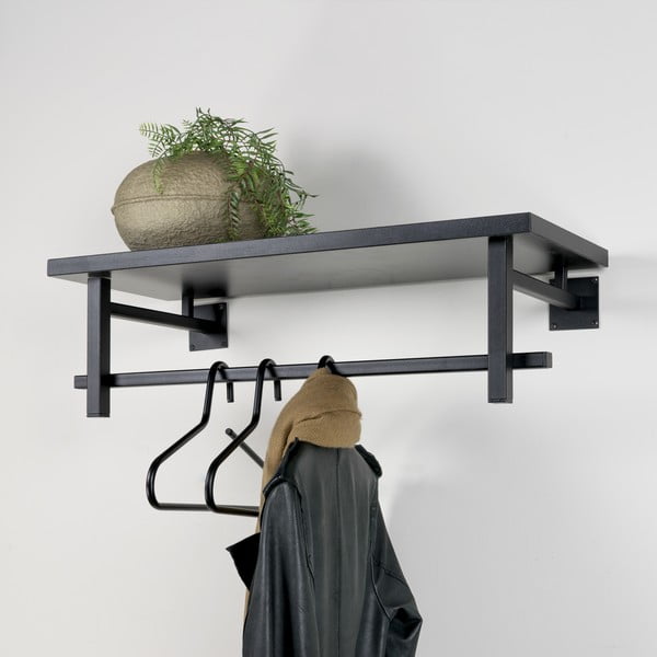 Cuier de perete negru cu raft din metal 76 cm Simplon – Spinder Design-image-1