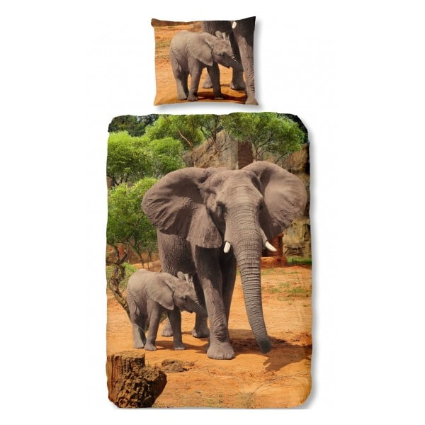 Lenjerie de pat pentru copii Elephants, 140x200 cm, închidere prin suprapunere