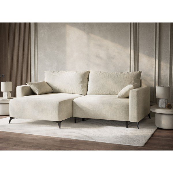 Colțar crem extensibil/cu spațiu de depozitare cu tapițerie din chenille (cu colț pe partea stângă/cu șezlong) Leon – Maison de Rêve-image-4