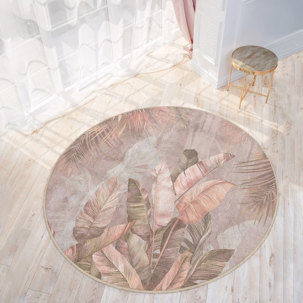 Covor roz deschis lavabil rotund ø 120 cm Dusty Leaves – Mila Home-image-2
