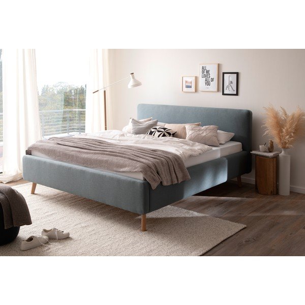 Pat matrimonial albastru prăfuit tapițat cu spațiu de depozitare cu somieră 160x200 cm Mattis – Meise Möbel-image-1