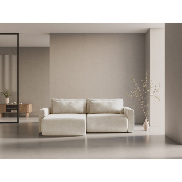 Colțar bej extensibil, cu spațiu de depozitare cu tapițerie din catifea Belfast – Cosmopolitan Design-image-1