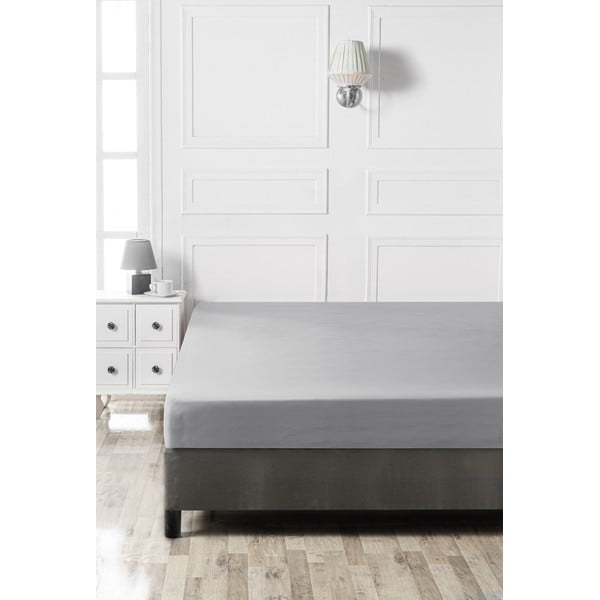 Cearceaf gri din bumbac cu elastic 160x200 cm - Mijolnir-image-2