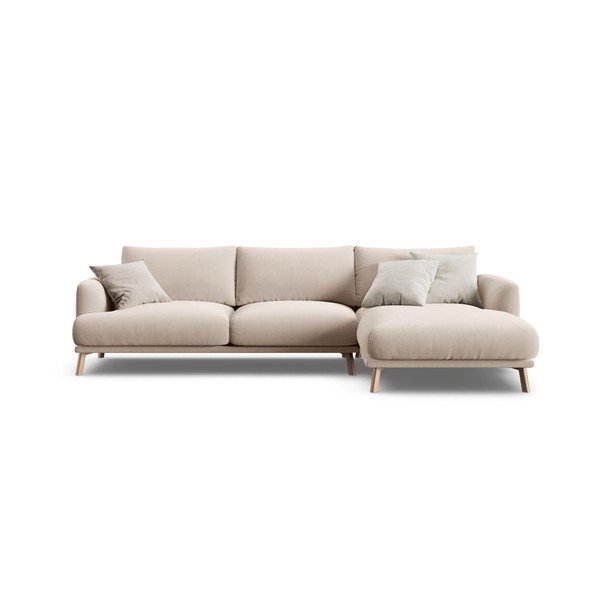 Colțar bej cu tapițerie din catifea (cu colț pe partea dreaptă/cu șezlong) Naomi – Micadoni 