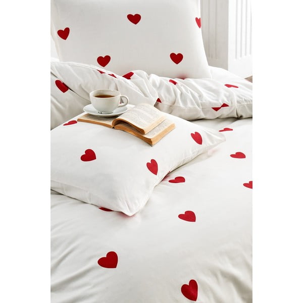 Lenjerie de pat crem din bumbac ranforcé pentru pat dublu/extins cu cearceaf inclus/cu 4 piese 200x220 cm Mini Hearts – Mila Home-image-1