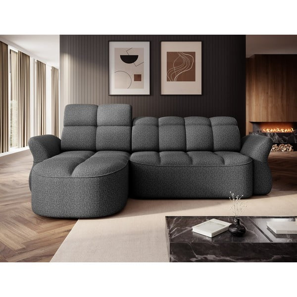 Colțar gri închis extensibil/cu spațiu de depozitare cu tapițerie din catifea (cu colț pe partea stângă/cu șezlong) Beneth – ELTAP-image-1