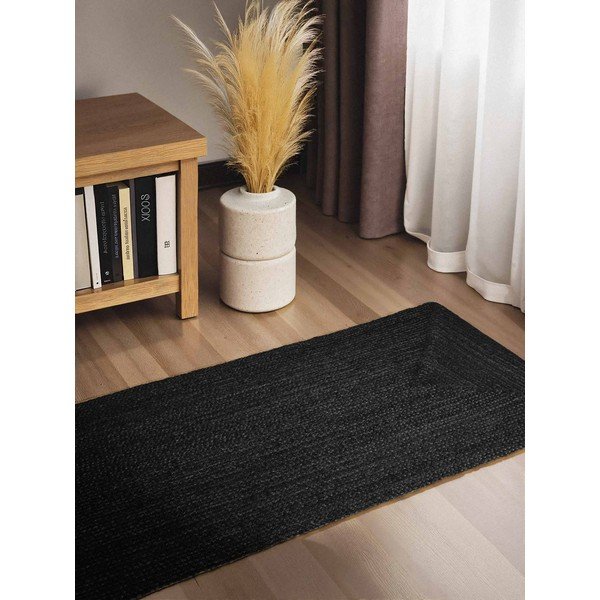 Covor tip traversă negru reversibil/țesut manual din iută 80x200 cm Juno – Hanse Home-image-1