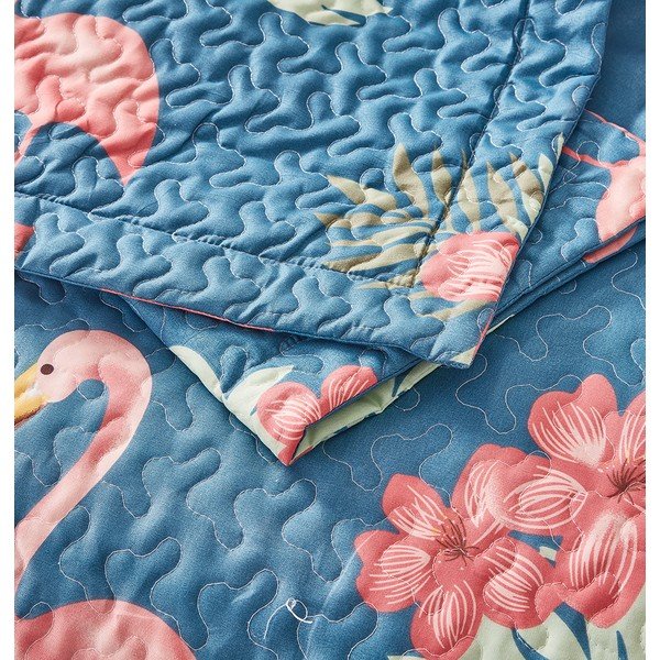 Cuvertură din micropercal cu 2 fețe de pernă Sleeptime Flamingo, 180 x 250 cm, albastru-image-2