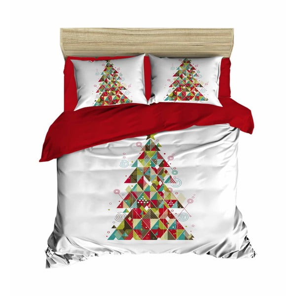 Lenjerie de pat roșie/albă din satin pentru pat dublu/extinsă 200x220 cm – Mijolnir
