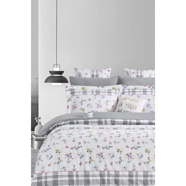 Lenjerie de pat albă/gri din bumbac ranforcé pentru pat dublu/extinsă cu cearceaf inclus/cu 4 piese 200x220 cm – Mila Home