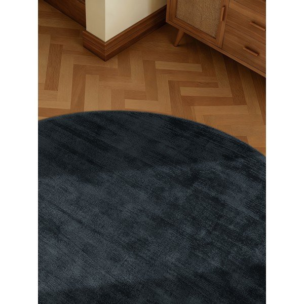 Covor negru țesut manual rotund din viscoză ø 120 cm Noemi – Vikosa-image-3