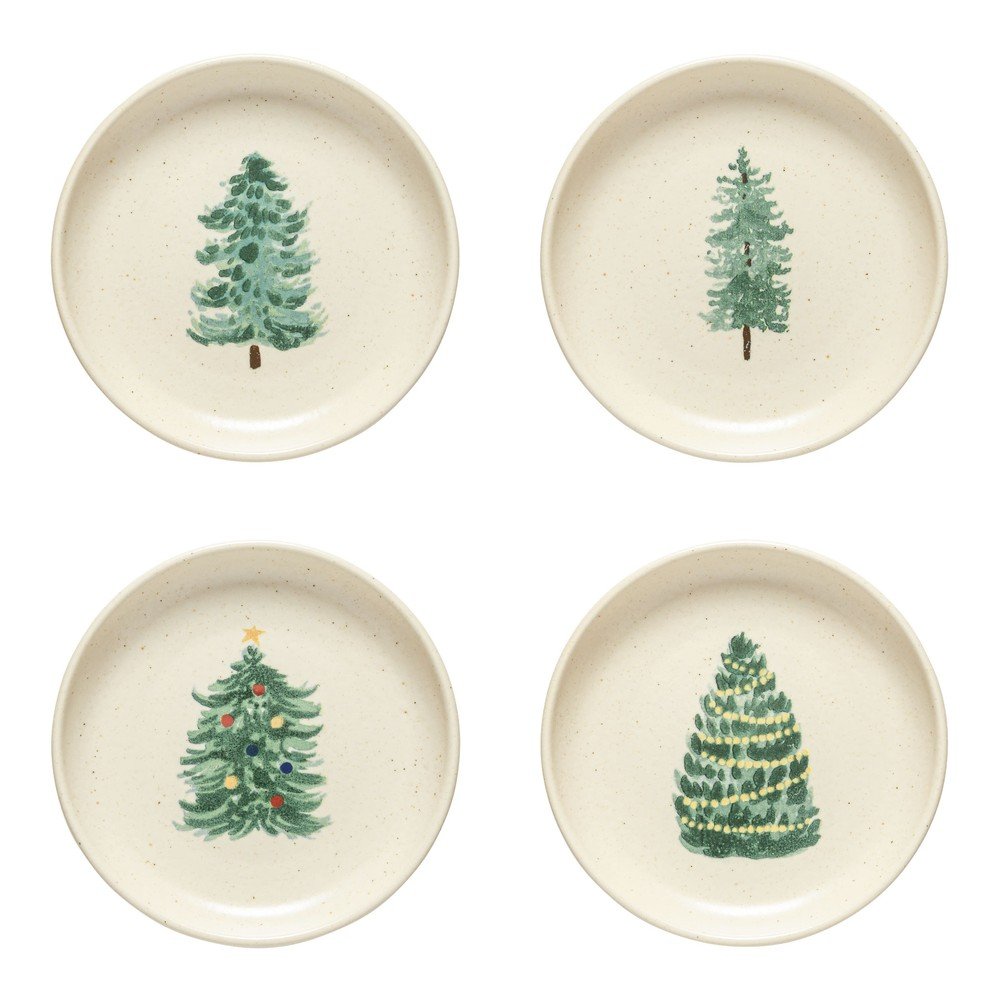 Farfurii crem 4 buc. pentru desert din gresie ø 16 cm cu model de Crăciun Pacifica Christmas Tree – Casafina