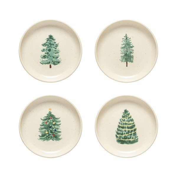 Farfurii crem 4 buc. pentru desert  din gresie ø 16 cm  cu model de Crăciun Pacifica Christmas Tree – Casafina