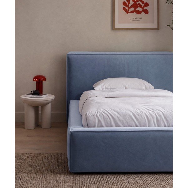 Pat albastru deschis tapițat cu spațiu de depozitare cu somieră 90x200 cm Jodie – Micadoni -image-3