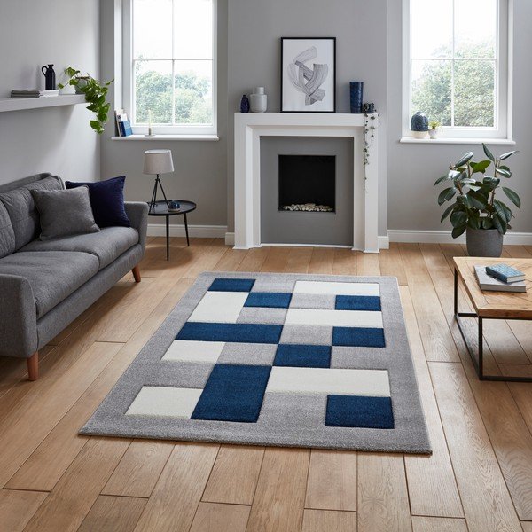 Covor Think Rugs Brooklyn, 160 x 220 cm, bleu marin-gri-image-1