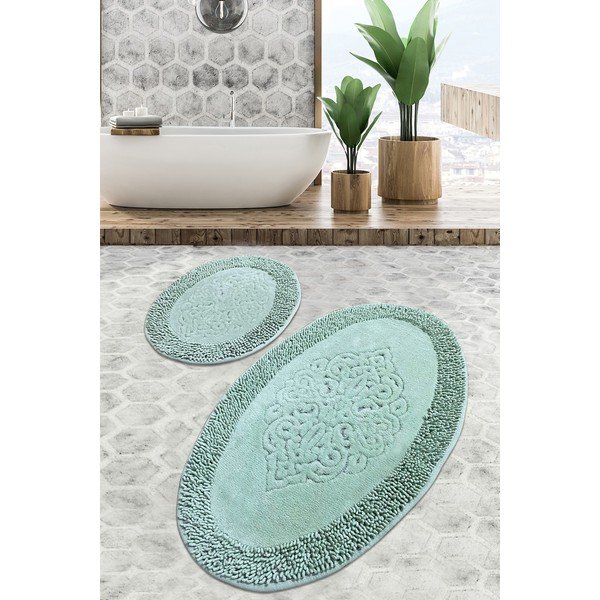 Covorașe de baie verde-deschis 2 buc. 100x60 cm Piante – Foutastic-image-3