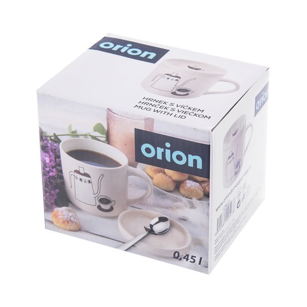 Cană cu capac albă din porțelan 450 ml – Orion-image-3