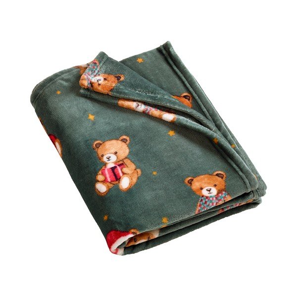 Pătură verde-închis 170x130 cm  cu model de Crăciun Christmas Tartan Teddy Bear – Catherine Lansfield